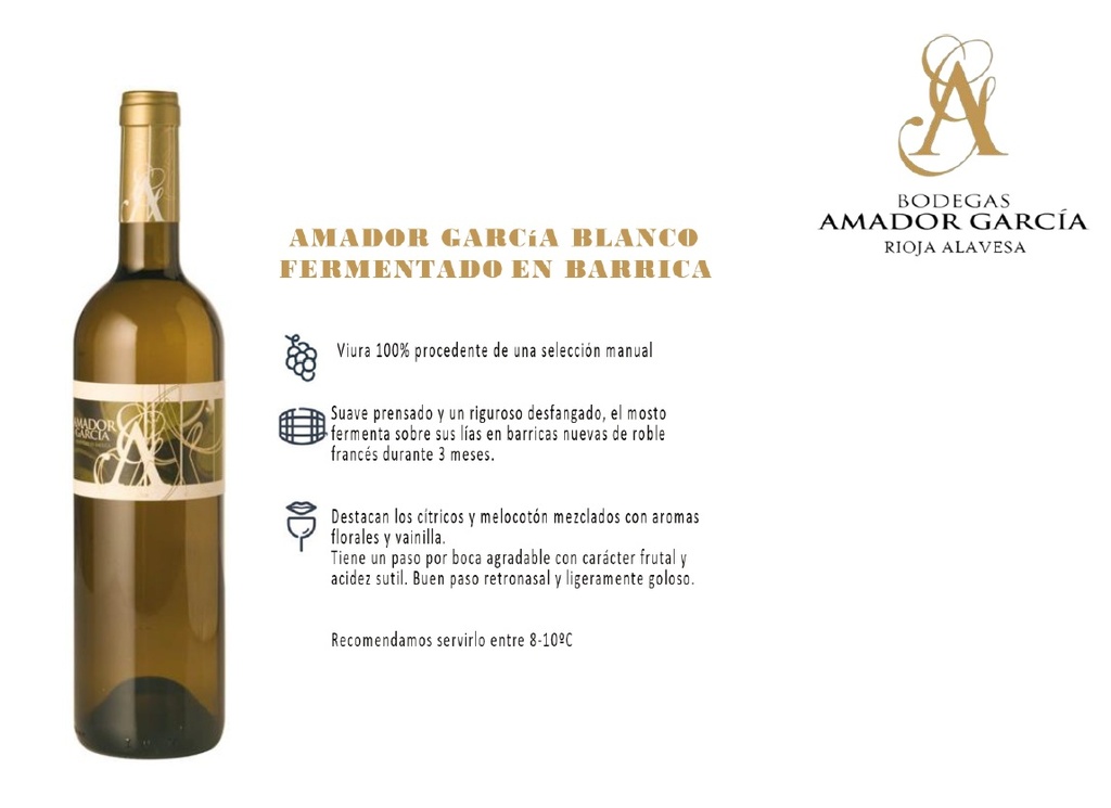 Rioja, Blanco Fermentado en Barrica Amador Garcia 75 cl.