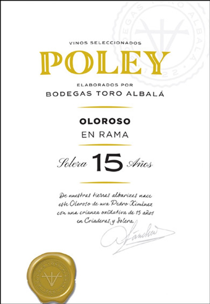 Vino Poley Oloroso 15 años 500 ml. Toro Albalá.