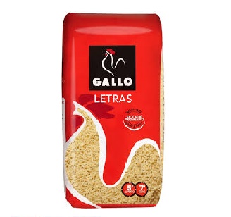 Pasta Gallo 250 gr. Letras Caja 24 u.