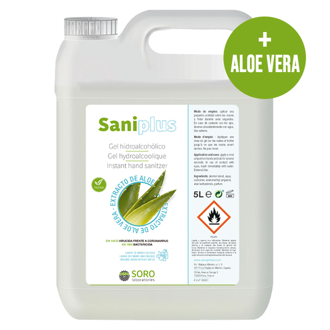 Gel Hidroalcoholico de Laboratorio 5 L. Con Aloe Vera 