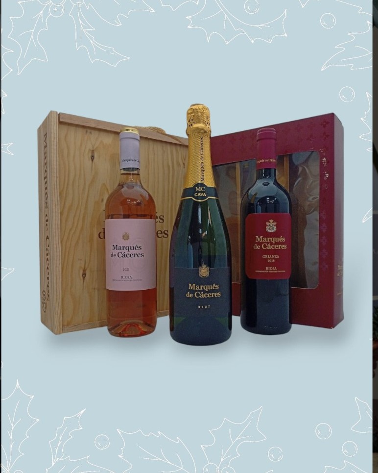 Estuche carton 3 b. Cava, Rosado y Crianza M. Caceres 75 cl.