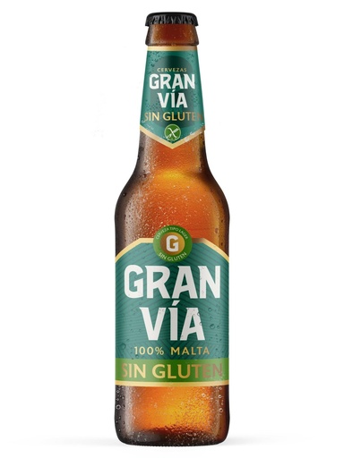 Cerveza Gran Vía Sin Gluten 33 cl. Tercios 24 u.
