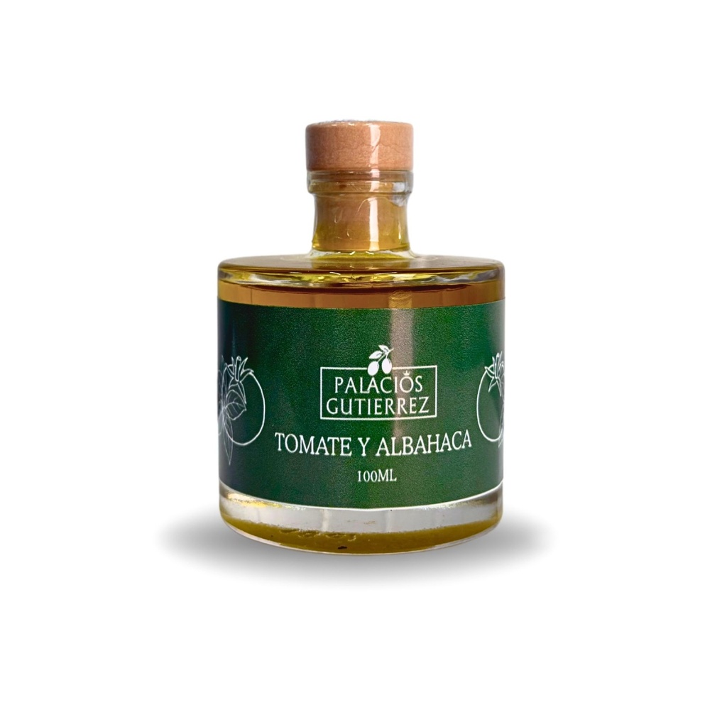 Aceite O.V.E. Palacios Gutierrez cristal 100 ml. Tomate y Albahaca