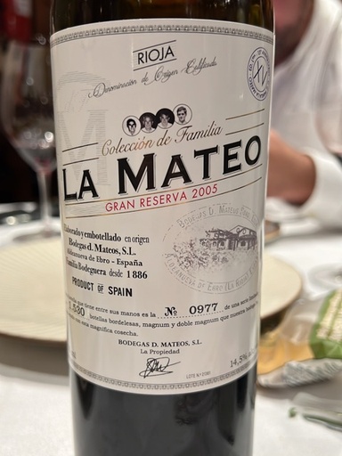 Rioja, Tinto La Mateo Gran Reserva 2005 70 cl. Coleccion Familia